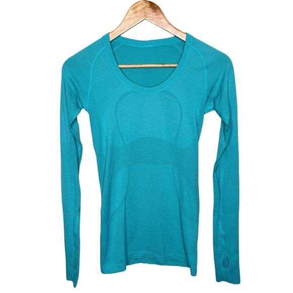 lululemon Swiftly Tech Long Sleeve Scoop Heathered Blue Tropics Sz 4 - Picture 7 of 15